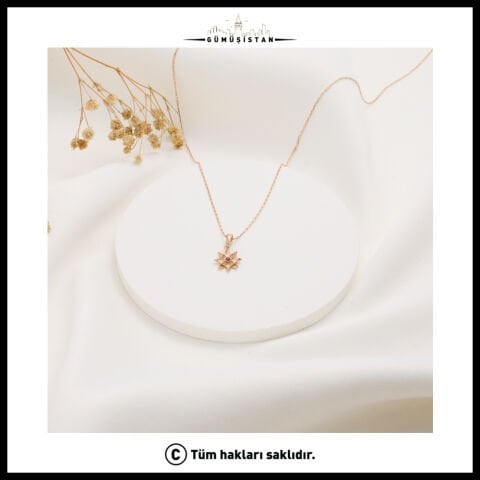 925 Ayar Gümüş Larkspur Çiçeği Temmuz Ayı Minimal Doğum Taşı Kolyesi