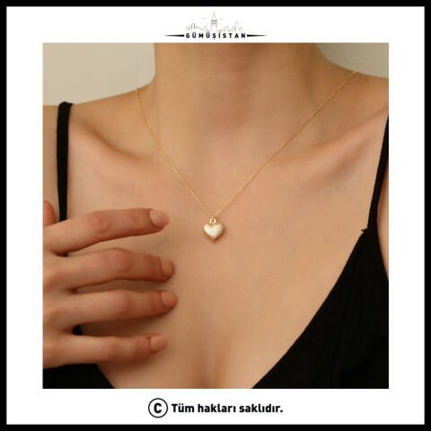 925 Ayar Gümüş Kalp Kolye – Minimal Bombeli Kalp Uçlu Kadın Kolyesi