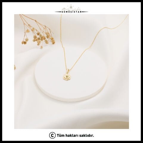 925 Ayar Gümüş Glayöl Çiçeği Ağustos Ayı Minimal Doğum Taşı Kolyesi