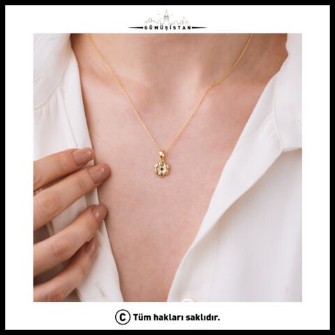 925 Ayar Gümüş Aster Çiçeği Eylül Ayı Minimal Doğum Taşı Kolyesi
