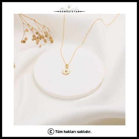 925 Ayar Gümüş Aster Çiçeği Eylül Ayı Minimal Doğum Taşı Kolyesi