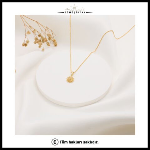 925 Ayar Gümüş Krizantem Çiçeği Kasım Ayı Minimal Doğum Taşı Kolyesi