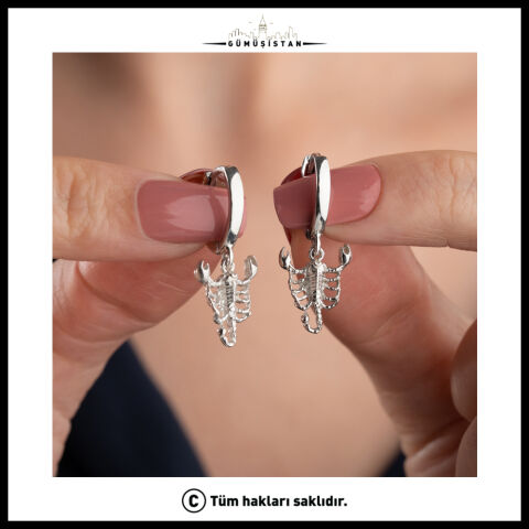925 Ayar Gümüş Akrep Figürlü Sallantılı Halka Küpe – Çift
