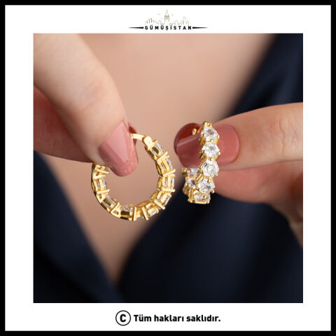 925 Ayar Gümüş Zirkon Taşlı Halka Küpe
