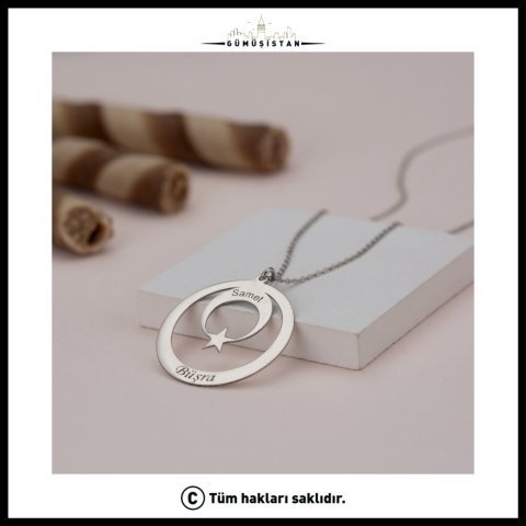 Kişiye Özel İki İsimli Ay Yıldız Kolye – Çiftlere Özel İsim Kolyesi