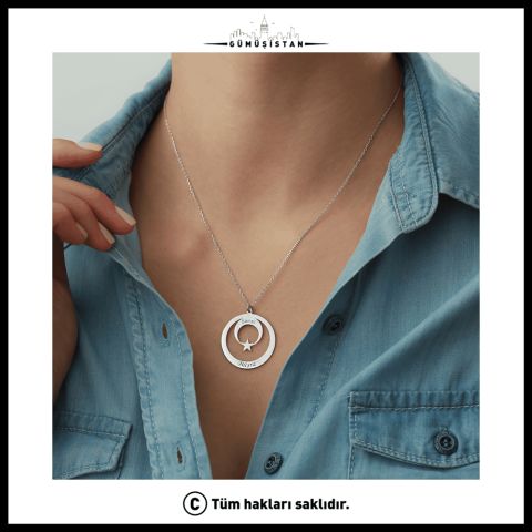 Kişiye Özel İki İsimli Ay Yıldız Kolye – Çiftlere Özel İsim Kolyesi