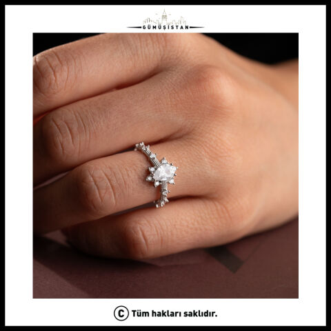 925 Ayar Gümüş Damla Zirkon Taşlı Ayarlanabilir Vintage Kadın Yüzük