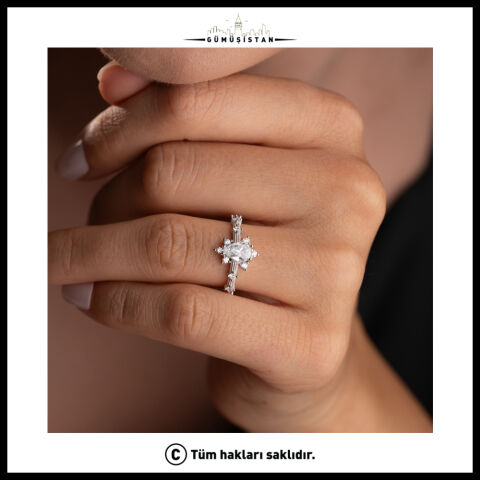 925 Ayar Gümüş Damla Zirkon Taşlı Ayarlanabilir Vintage Kadın Yüzük
