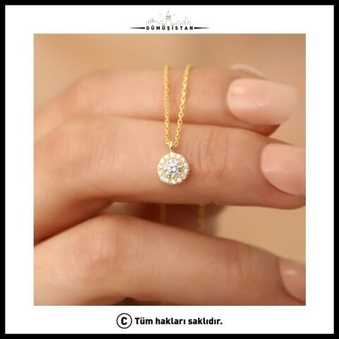 925 Ayar Gümüş Tektaş Kolye – Yuvarlak Taşlı Minimal ve Zarif Kadın Kolyesi