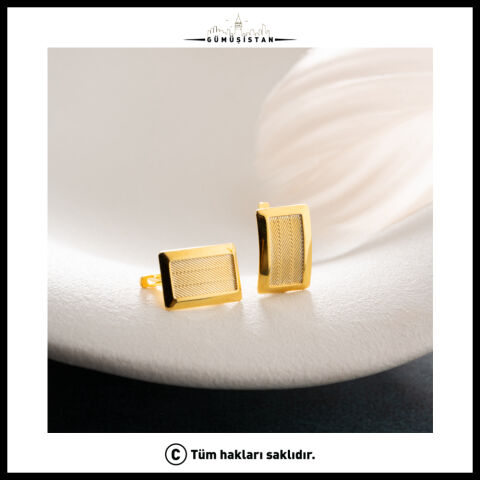 925 Ayar Gümüş Gold Dikdörtgen Geometrik Minimal Küpe