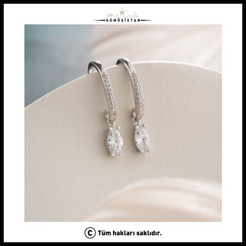 Zirkon Taşlı Damla Sallantılı 925 Ayar Gümüş Küpe
