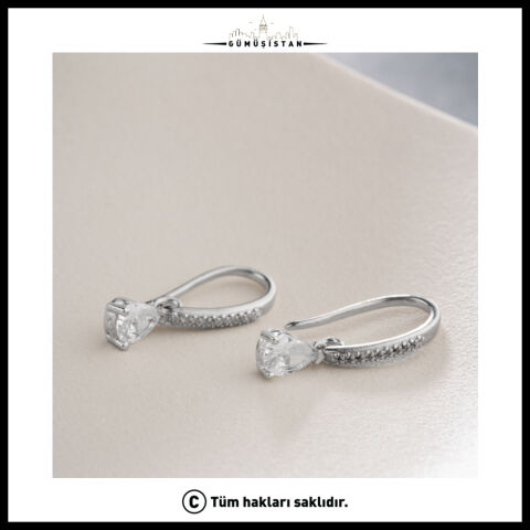 Damla Zirkon Taşlı Sallantılı 925 Ayar Gümüş Küpe