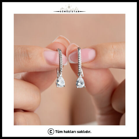 Damla Zirkon Taşlı Sallantılı 925 Ayar Gümüş Küpe