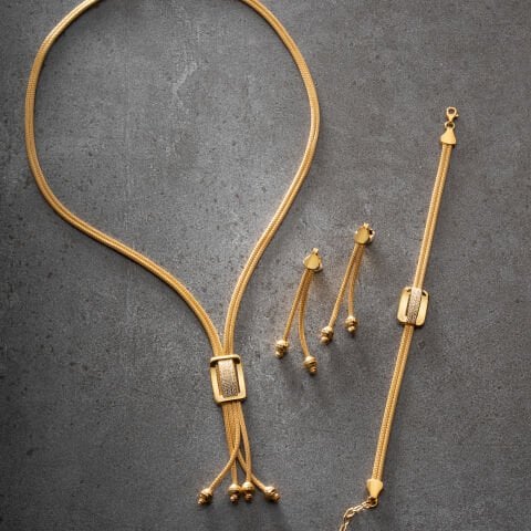 925 Ayar Gümüş Altın Kaplama Baget Taşlı Örgü Dorika Set