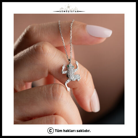 925 Ayar Gümüş Zirkon Taşlı Kurbağa Figürlü Kolye
