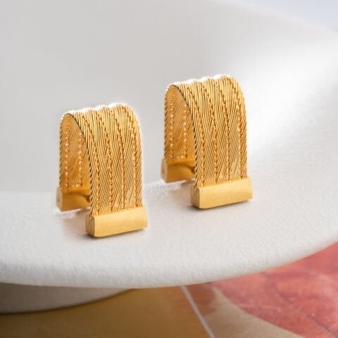 925 Ayar Gümüş Altın Kaplama Trabzon Hasırı Örgü Küpe