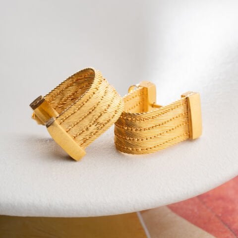 925 Ayar Gümüş Altın Kaplama Trabzon Hasırı Örgü Küpe