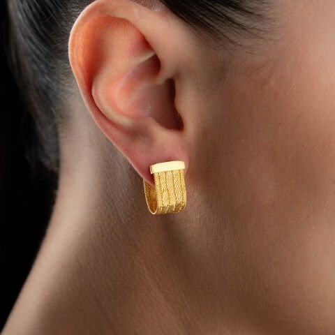 925 Ayar Gümüş Altın Kaplama Trabzon Hasırı Örgü Küpe