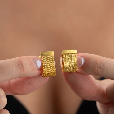 925 Ayar Gümüş Altın Kaplama Trabzon Hasırı Örgü Küpe