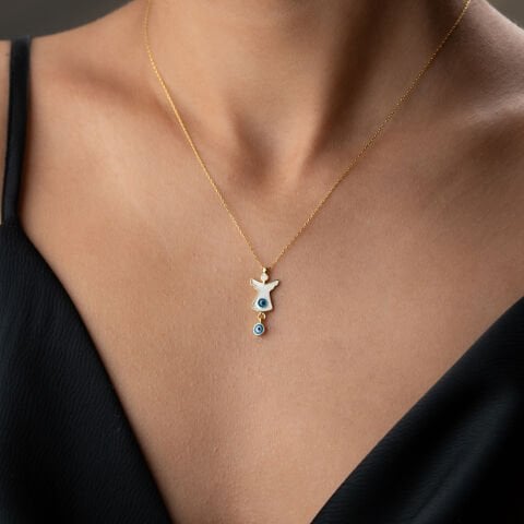 925 Ayar Gümüş Altın Kaplama Nazarlı Melek Kolye