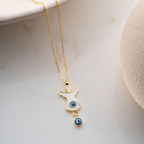 925 Ayar Gümüş Altın Kaplama Nazarlı Melek Kolye