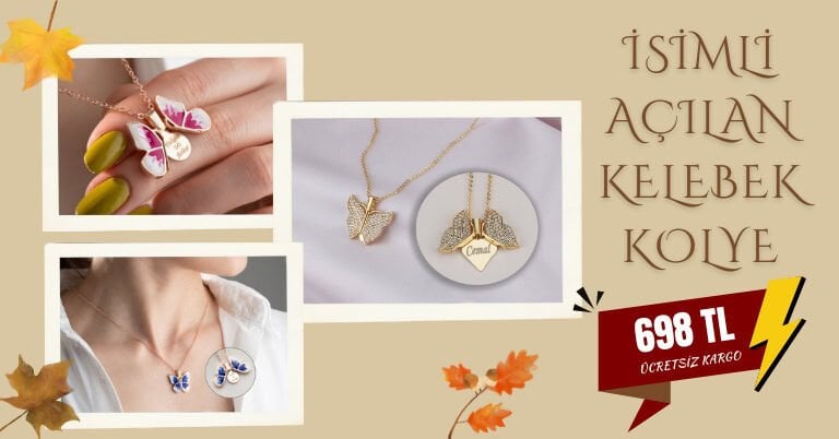İsimli Açılır Kanatlı Kelebek Kolye