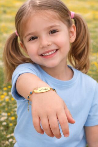 14 Ayar Altın Kaplama Kişiye Özel Bujiteri  Çocuk Bilekliği