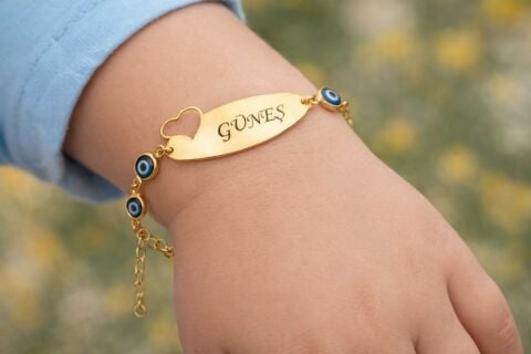 14 Ayar Altın Kaplama Kişiye Özel Bujiteri  Çocuk Bilekliği