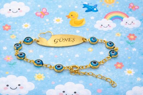 14 Ayar Altın Kaplama Kişiye Özel Bujiteri  Çocuk Bilekliği
