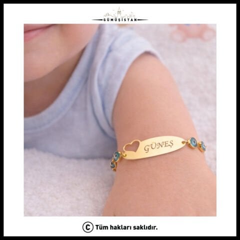 14 Ayar Altın Kaplama Kişiye Özel Nazar Boncuklu Çocuk Bileklik