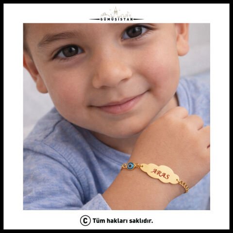14 Ayar Altın Kaplama Kişiye Özel Bulut Figürlü Nazarlı Çocuk Bileklik