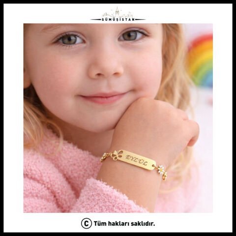 14 Ayar Altın Kaplama Kişiye Özel Papatya Figürlü Çocuk Bileklik