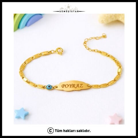 14 Ayar Altın Kaplama Kişiye Özel Nazar Figürlü Çocuk Bileklik