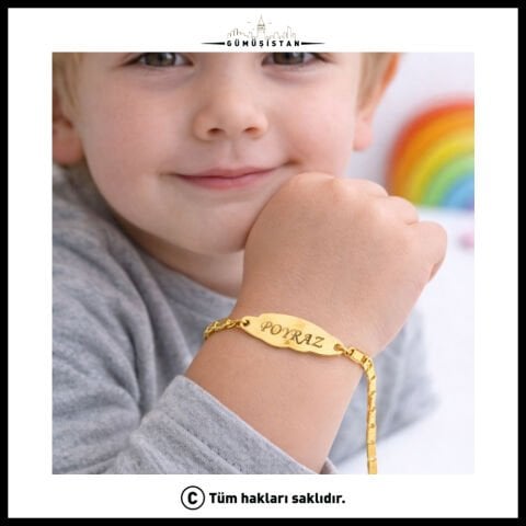 14 Ayar Altın Kaplama Kişiye Özel Nazar Figürlü Çocuk Bileklik