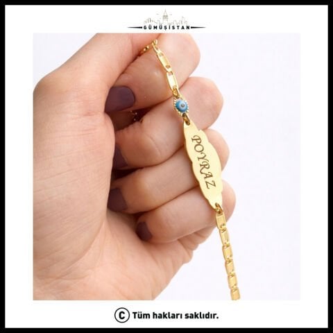 14 Ayar Altın Kaplama Kişiye Özel Nazar Figürlü Çocuk Bileklik