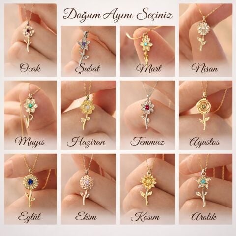 14 Ayar Altın Kaplama Saplı Doğum Çiçeği Kolye