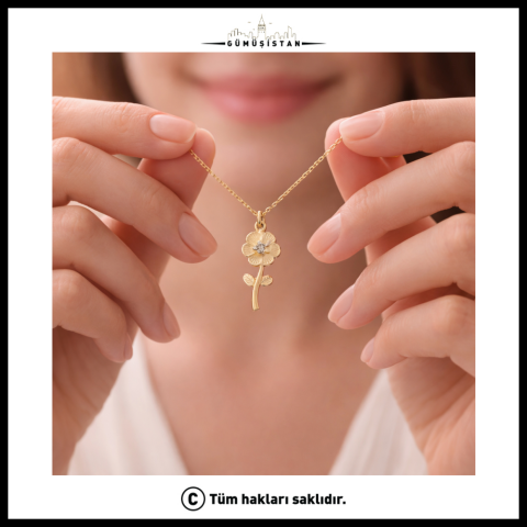 14 Ayar Altın Kaplama Saplı Doğum Çiçeği Kolye
