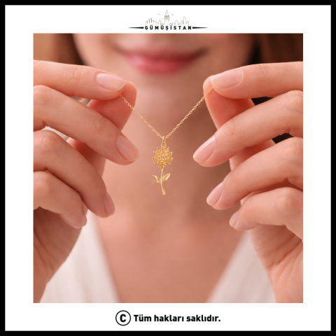 14 Ayar Altın Kaplama Saplı Doğum Çiçeği Kolye