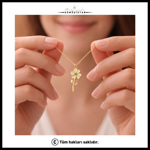 14 Ayar Altın Kaplama Saplı Doğum Çiçeği Kolye