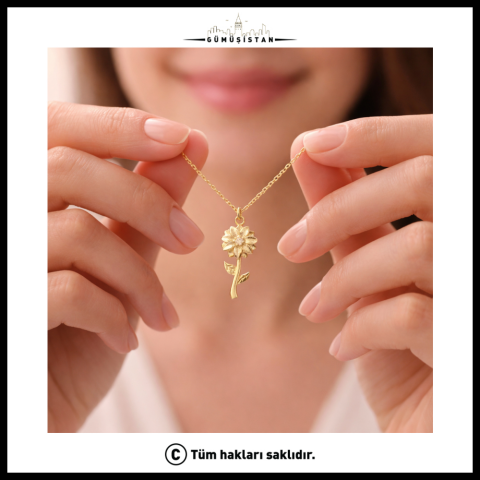 14 Ayar Altın Kaplama Saplı Doğum Çiçeği Kolye