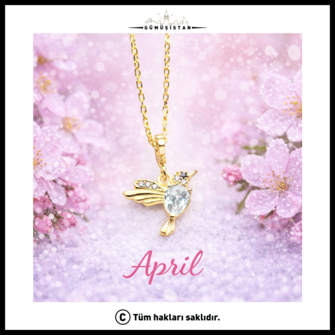 14 Ayar Altın Kaplama Doğum Taşlı Arı Kuşu Kolye