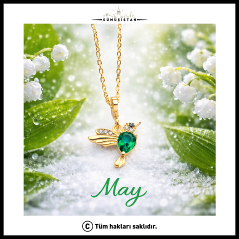 14 Ayar Altın Kaplama Doğum Taşlı Arı Kuşu Kolye