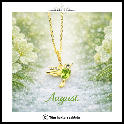 14 Ayar Altın Kaplama Doğum Taşlı Arı Kuşu Kolye