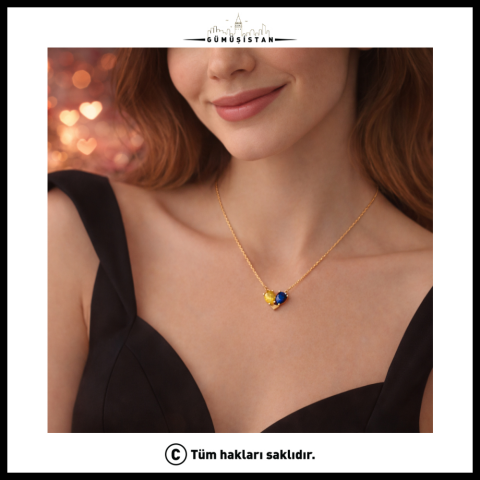 14 Ayar Altın Kaplama Doğum Taşlı Kalp Kolye