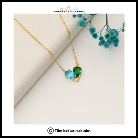 14 Ayar Altın Kaplama Doğum Taşlı Kalp Kolye