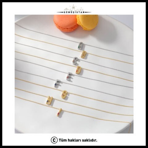 14 Ayar Altın Kaplama Kişiye Özel Doğum Taşlı Bujiteri Harf Kolye