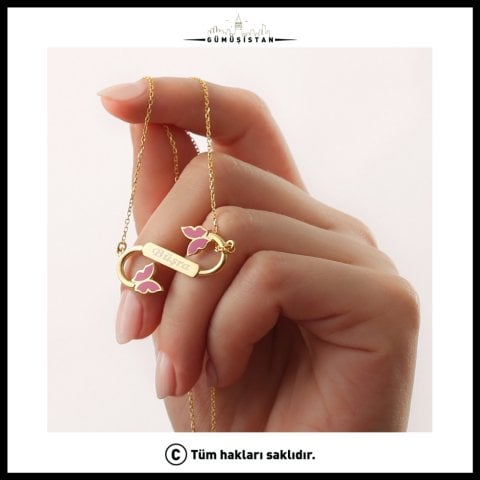 925 Ayar Gümüş İsimli Lale Desen Sonsuzluk Kolye