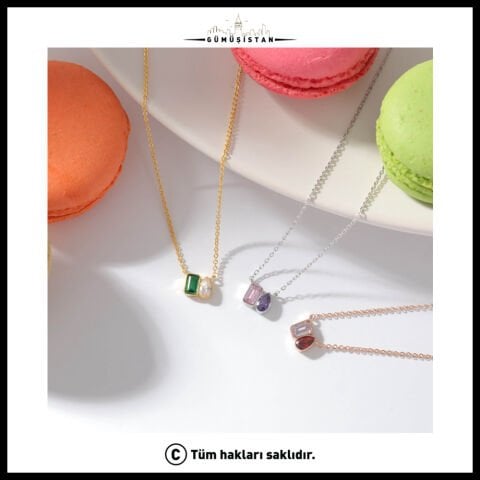 14 Ayar Altın Kaplama Kişiye Özel Doğum Taşlı  Bujiteri Minimal Kolye