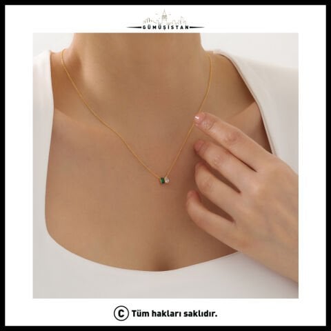 14 Ayar Altın Kaplama Kişiye Özel Doğum Taşlı  Bujiteri Minimal Kolye