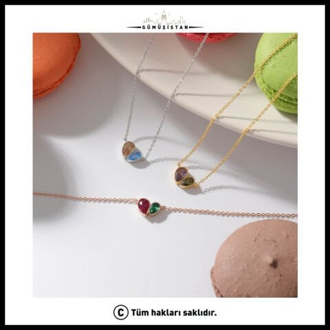 14 Ayar Altın Kaplama Kişiye Özel Çift Damla Doğum Taşlı Bujiteri Kolye